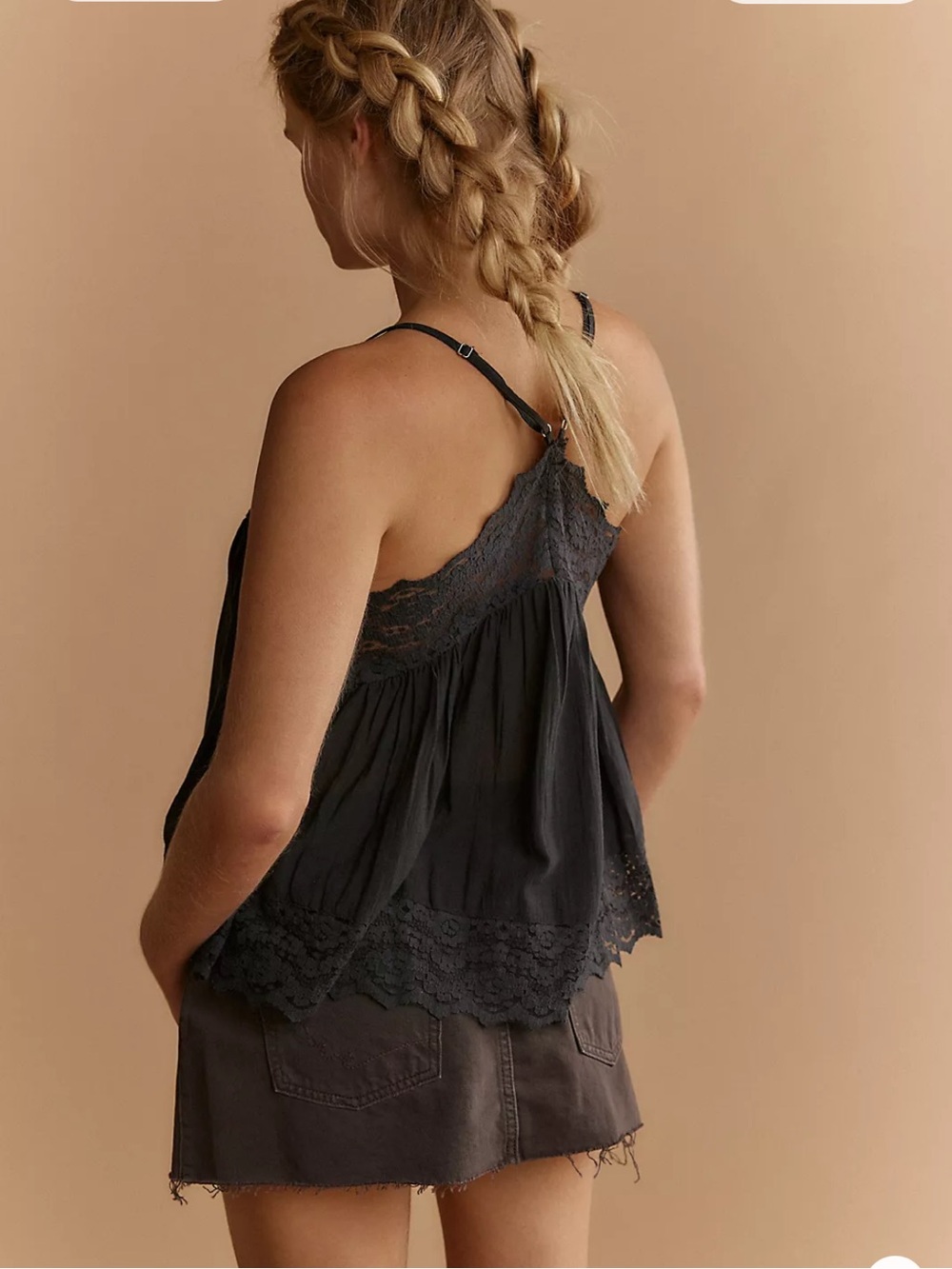 Free People Black Lace-Trim Swing Cami - Picture 2 of 5